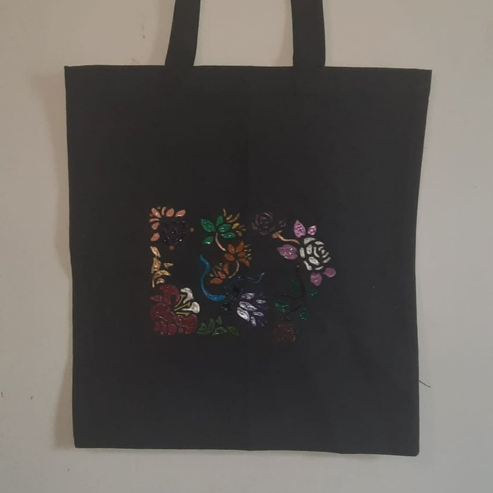 Handmade non-washable 3D painting cotton tote bag
